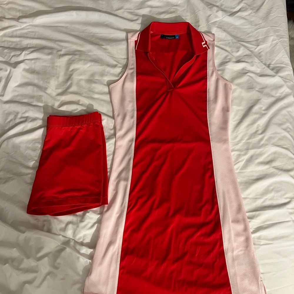 J.Lindeberg Red and White Sheath Mini Dress